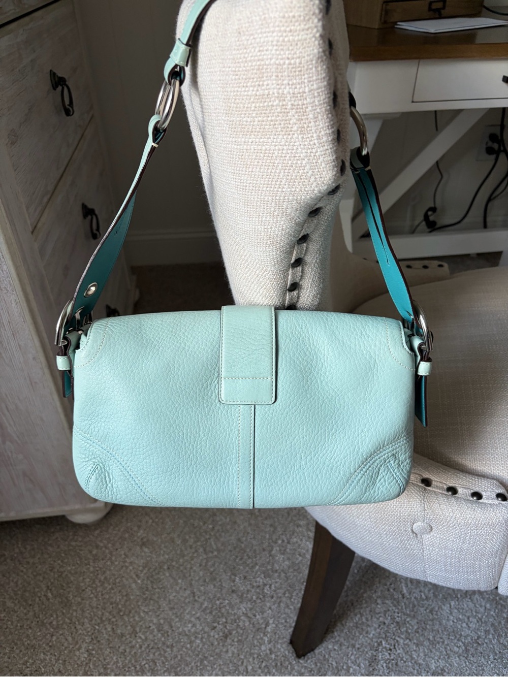 VINTAGE Coach Tiffany Blue flap bag #3000 - Picture 2 of 15